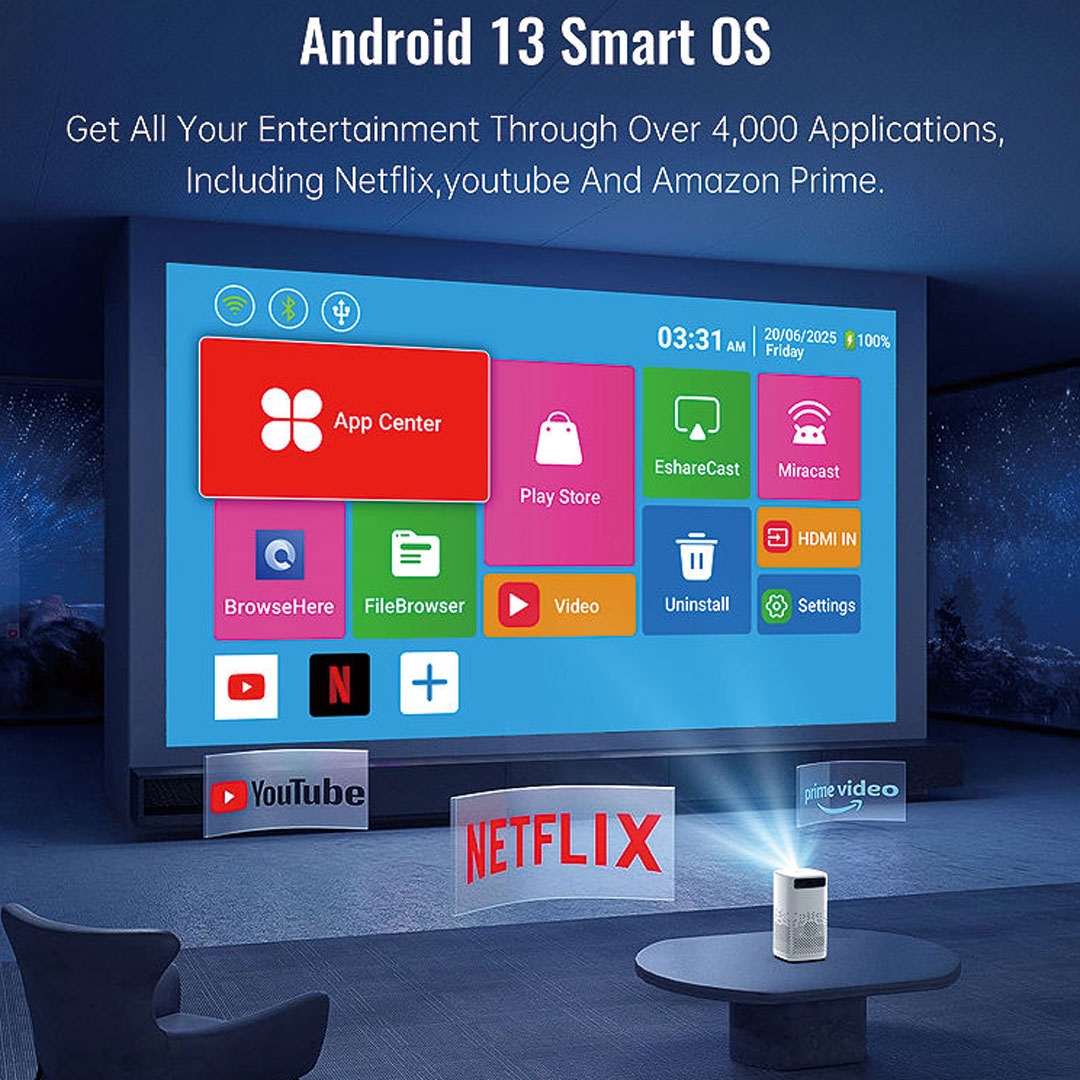 ویدئوپروژکتور قابل حمل شارژی اندرویدی H1P