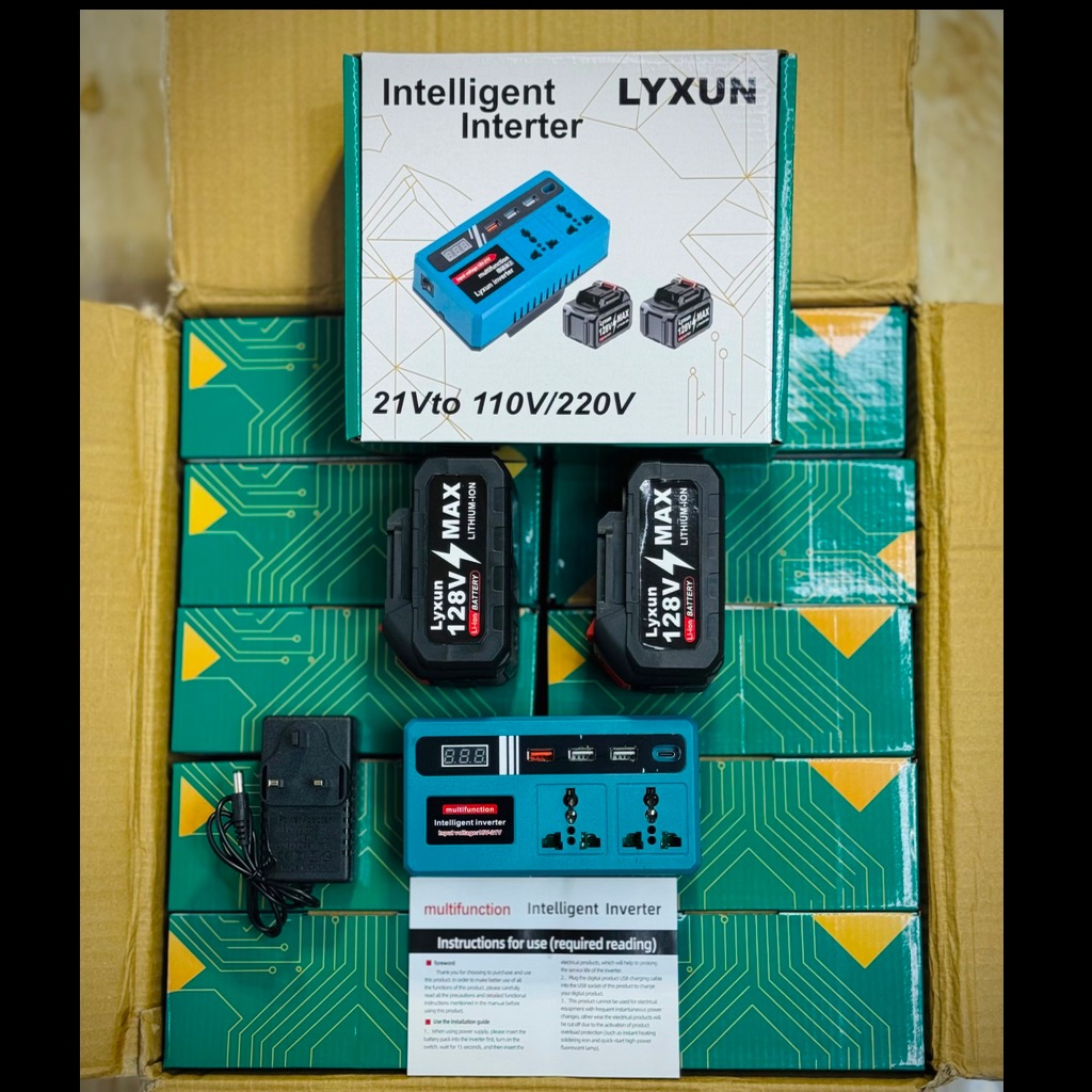 اینورتر شارژی هوشمند تبدیل برق 220 ولت LYXUN نسخه دو باتری 128VF (دو پریز)